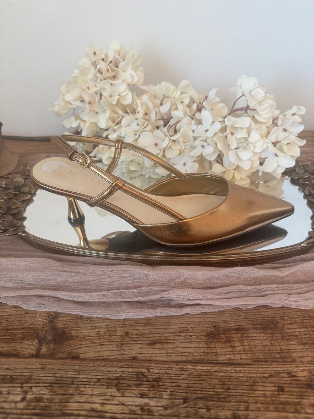 Nine West Metallic Gold / Copper color Pointed Slingback Heels - Picture 3 of 6